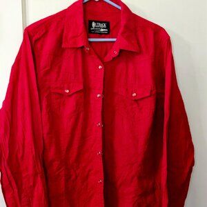 Outback Trading Co. Red  Embroidered Western Pearl Snap Shirt Women Size XL